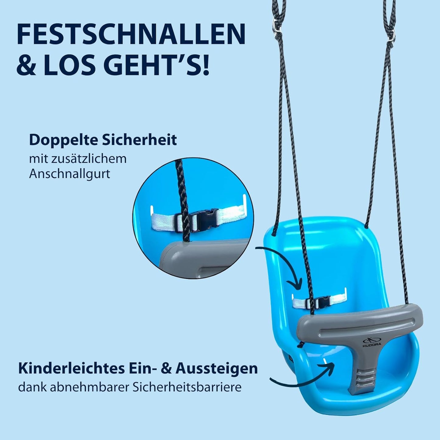 Babyschaukel höhenverstellbar mit Sicherheitsgurt, Blau/Grau