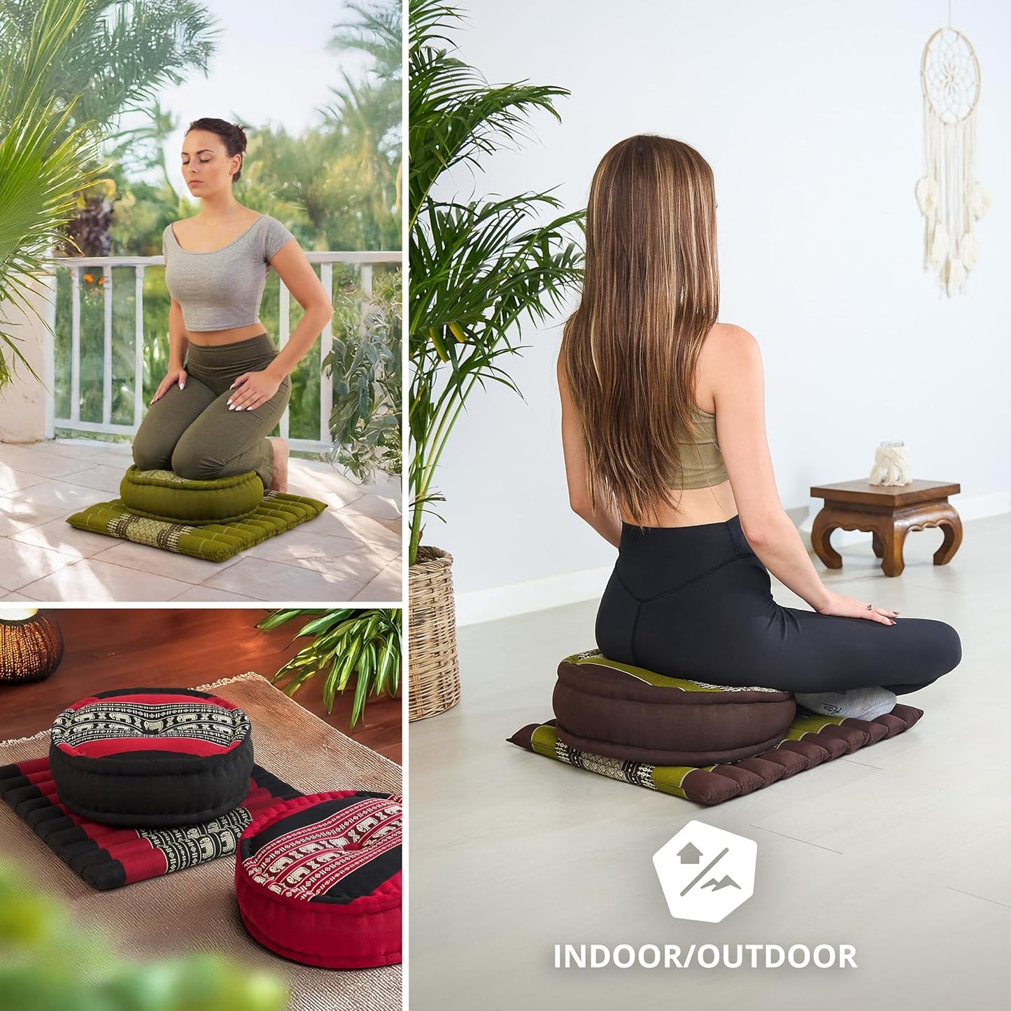 Meditationsset mit Matte und Kissen, Braun/Grün