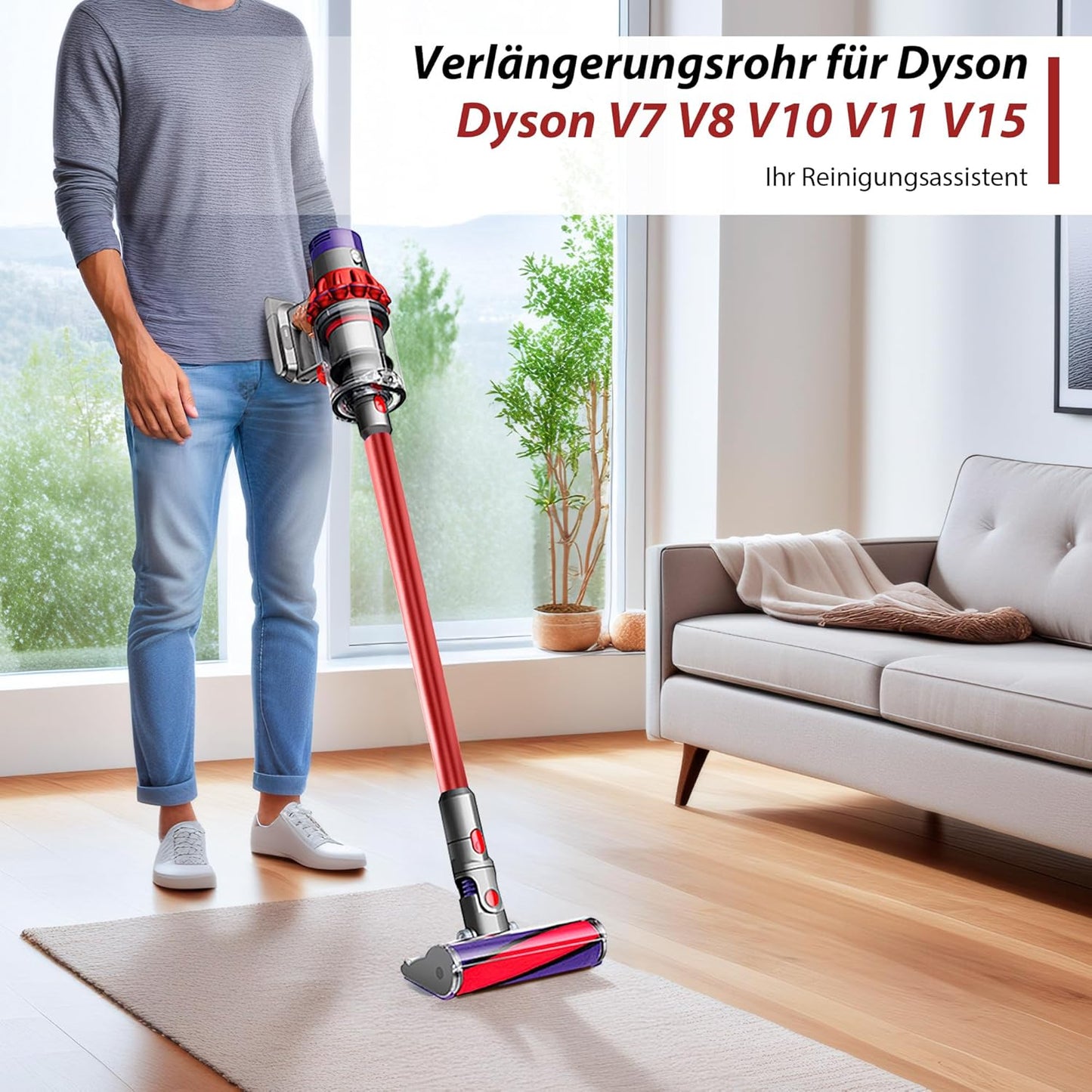 Teleskop-Verlängerungsrohr für Dyson V7-V15 Staubsauger, Rot