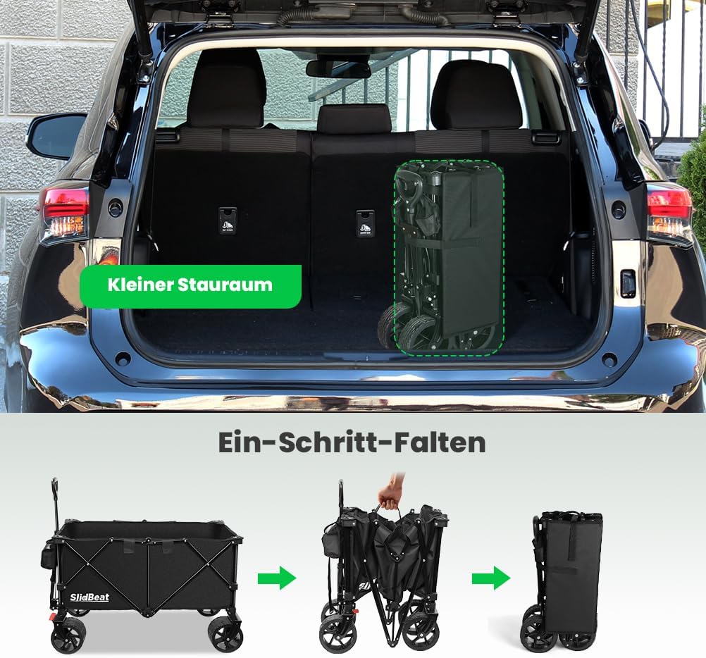 Faltbarer Bollerwagen mit Bremsen und grossem Stauraum