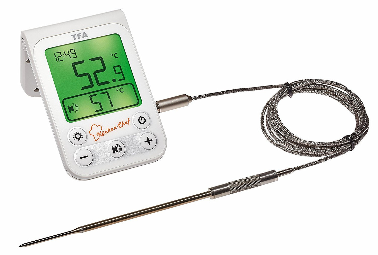 Digitales Grill-Bratenthermometer mit Display, Weiß mit Batterien