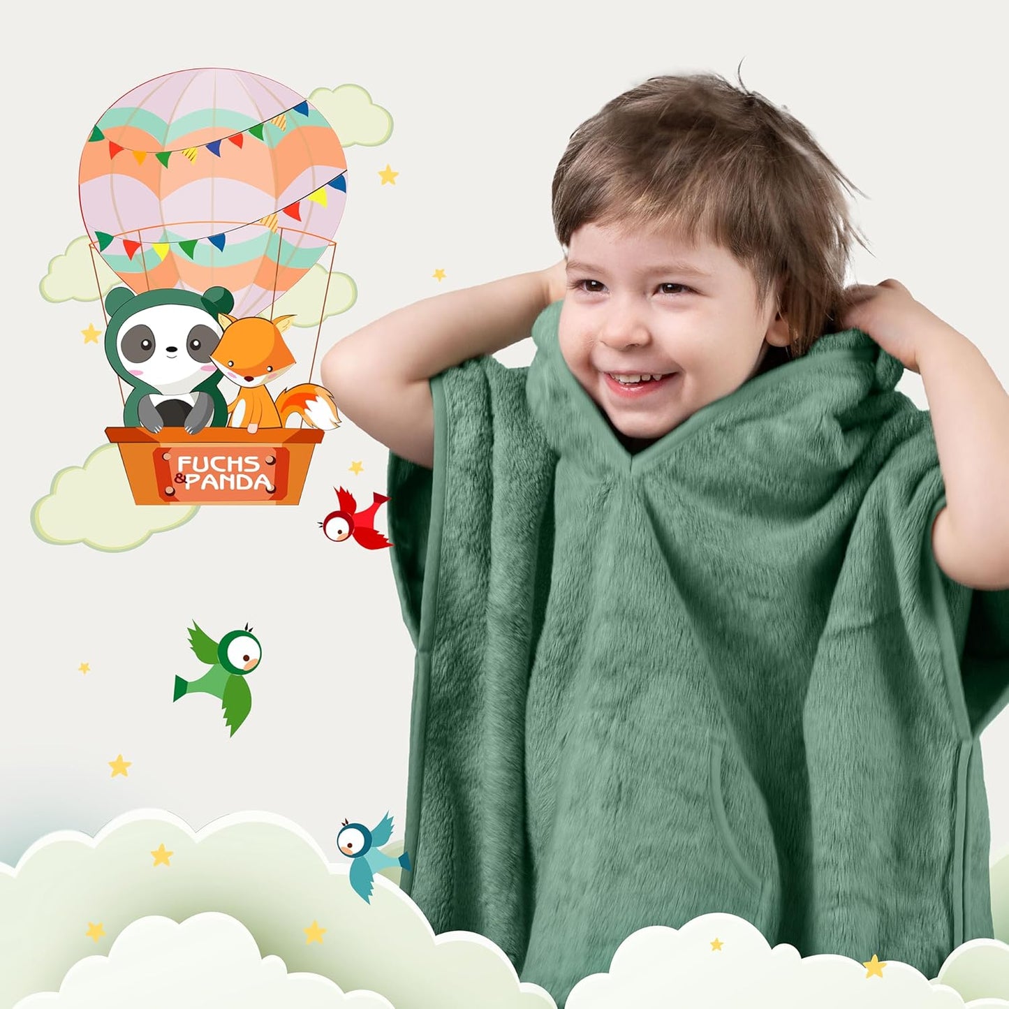 Badeponcho für Kinder, Kupfer-grün