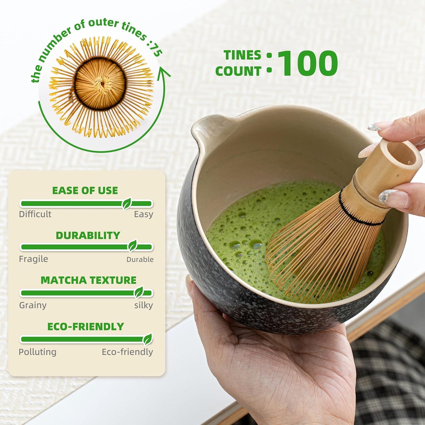Matcha Tee Set mit Tablett, 10 Stück/Set, Schüssel mit Ausgießer Anthrazitgrau