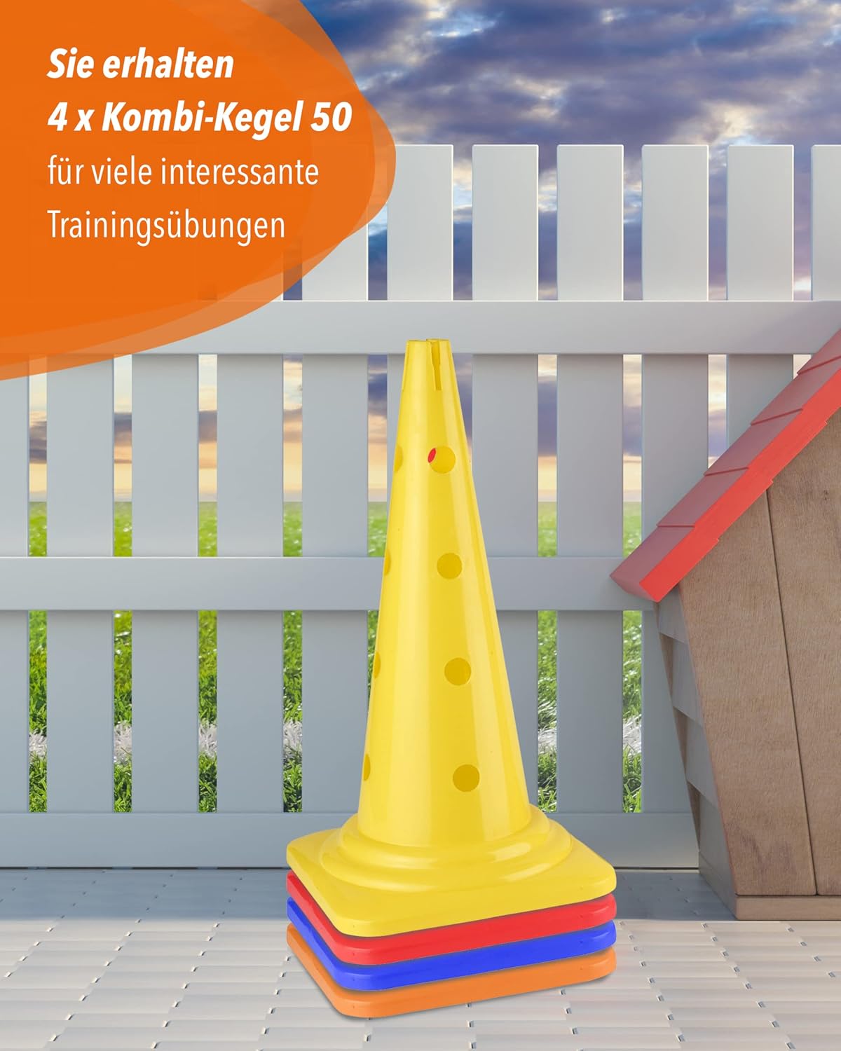 Kombi Kegel für Agility-Training, 4 Stück, Mehrfarbig