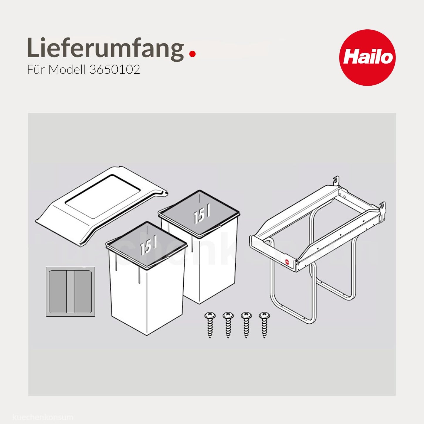 Einbau Mülleimer 2x 15 L mit Biodeckel, 3650102