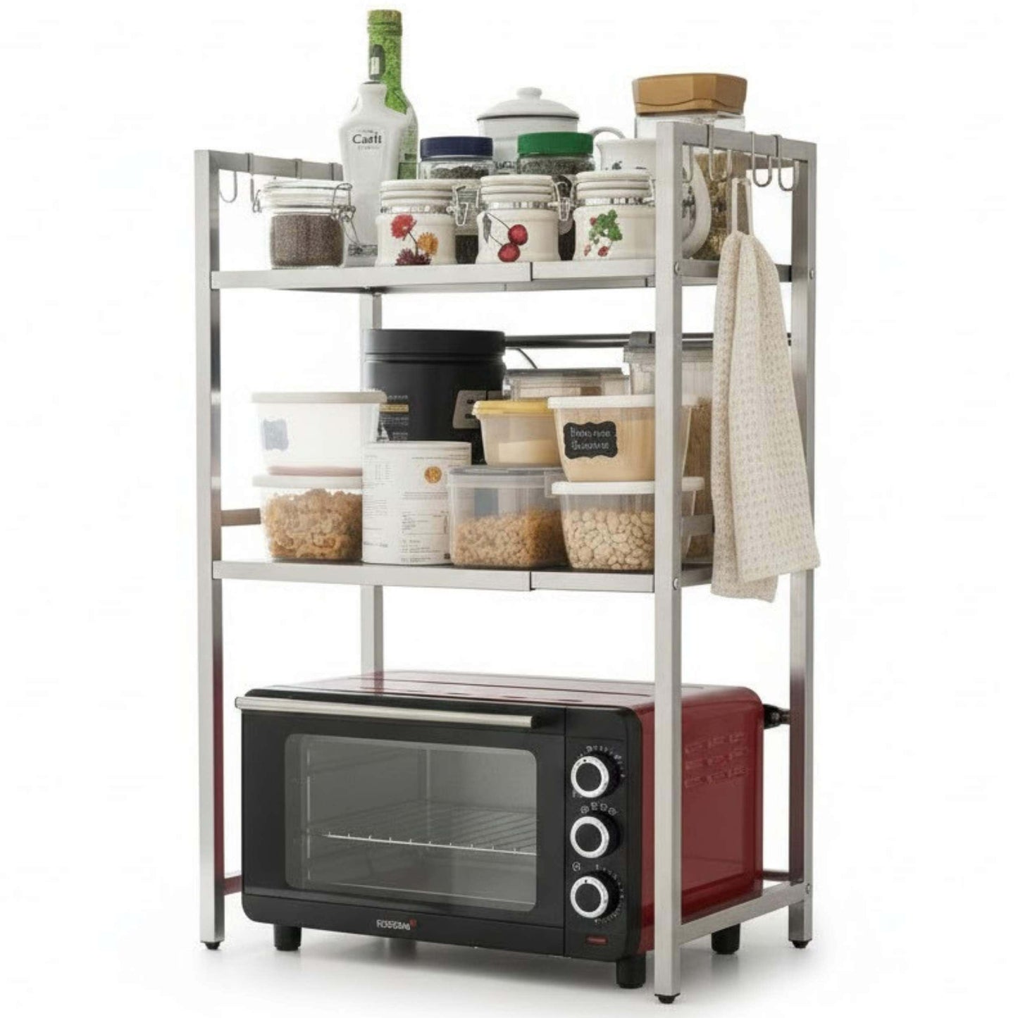 Verstellbares 3-stufiges Mikrowellenregal, Silber/Edelstahl 3 Stufig, Höhe 78 cm