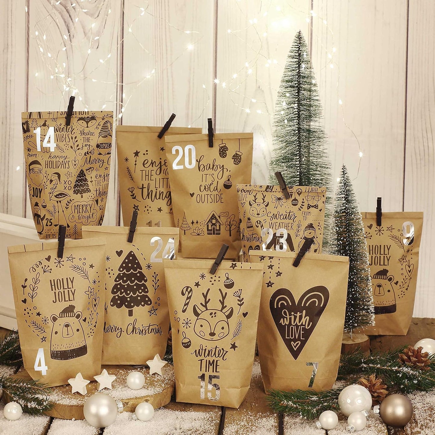Adventskalender zum Befüllen, Braun Schwarz