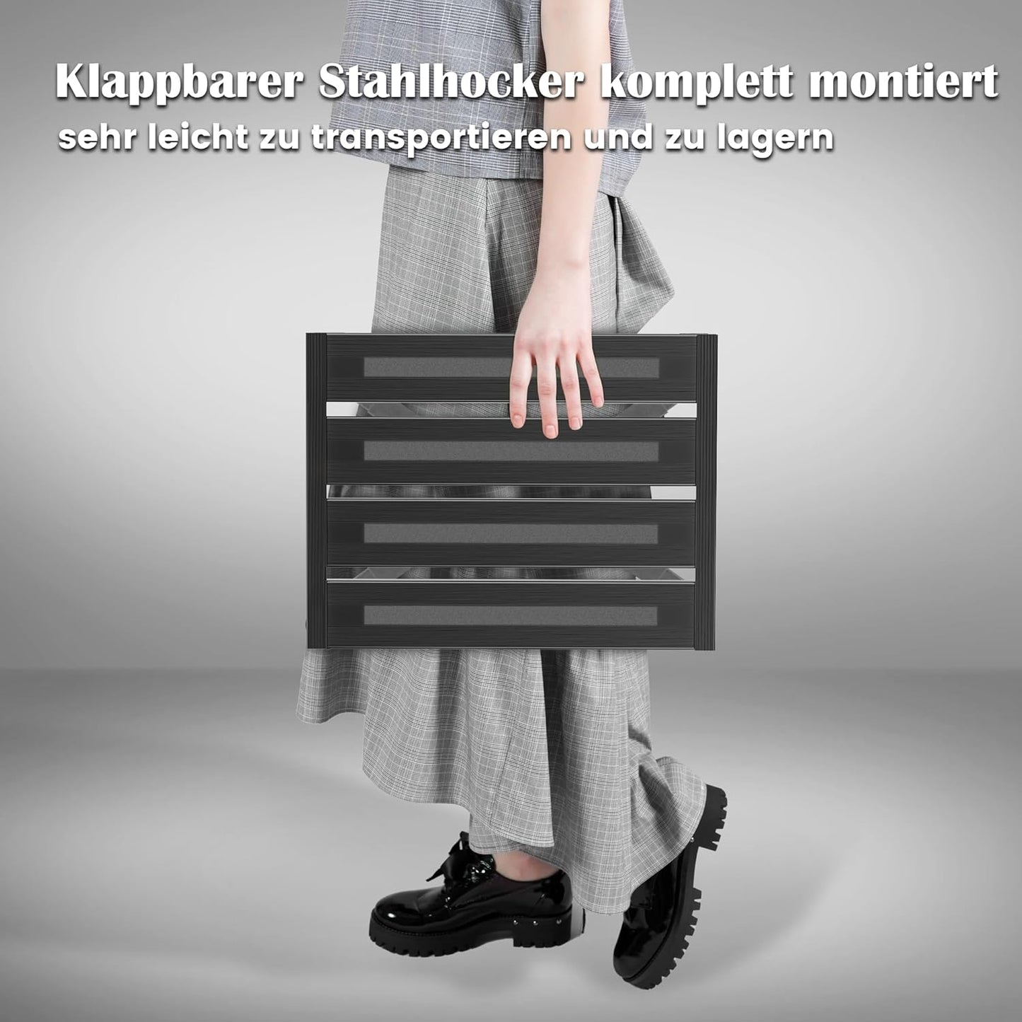 Klappbarer Hocker Höhenverstellbar mit Anti-Rutsch 350 kg, Mit Teppichbezügen / Schwarz