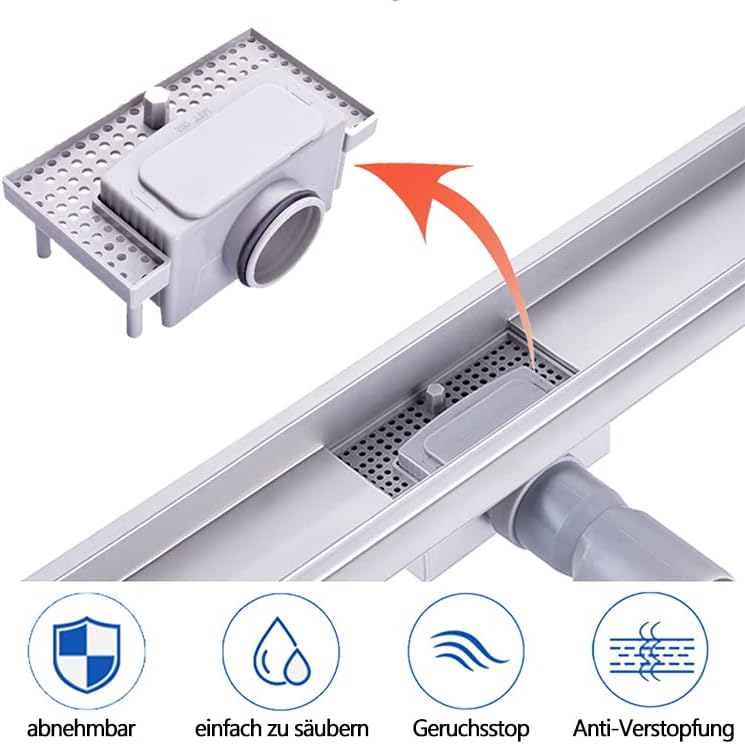 Duschrinne Komplettset mit Siphon und Haarsieb, 70 cm