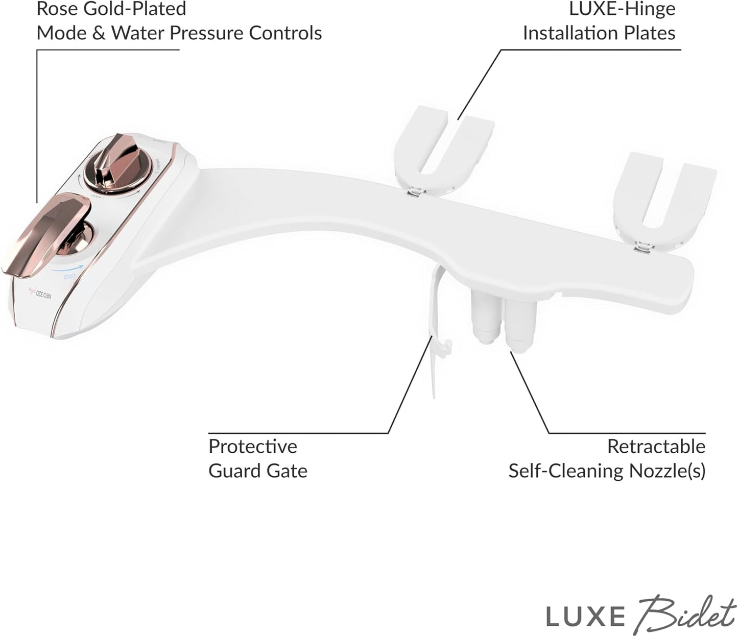 Mechanischer Bidet-Toilettenaufsatz mit Doppeldüsen, Rose Gold