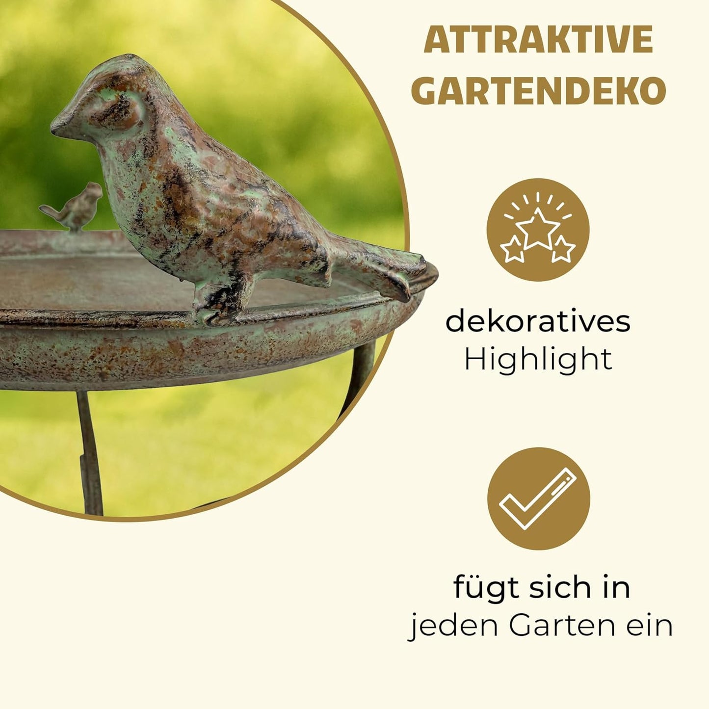 Vogeltränke Gijon aus Metall für Garten & Terrasse, Antikgrün (Gijon)