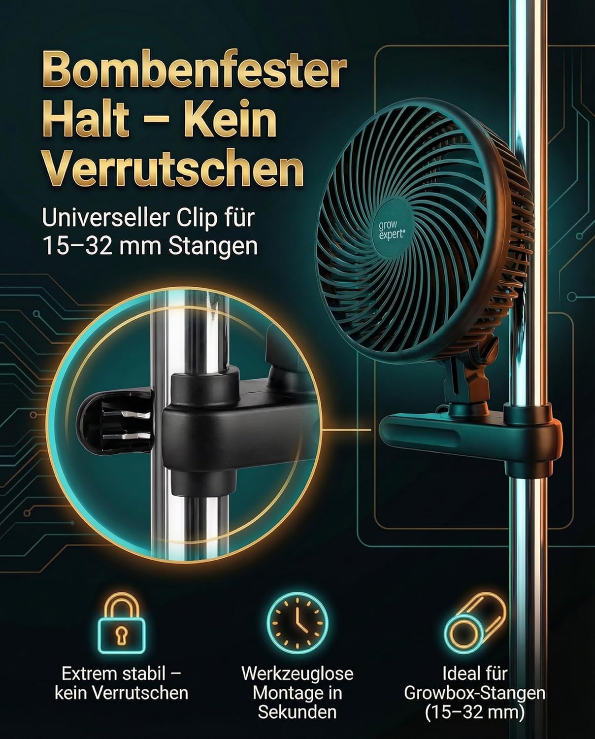 Grow Clip-Ventilator mit 10 Geschwindigkeitsstufen, 1 Stück