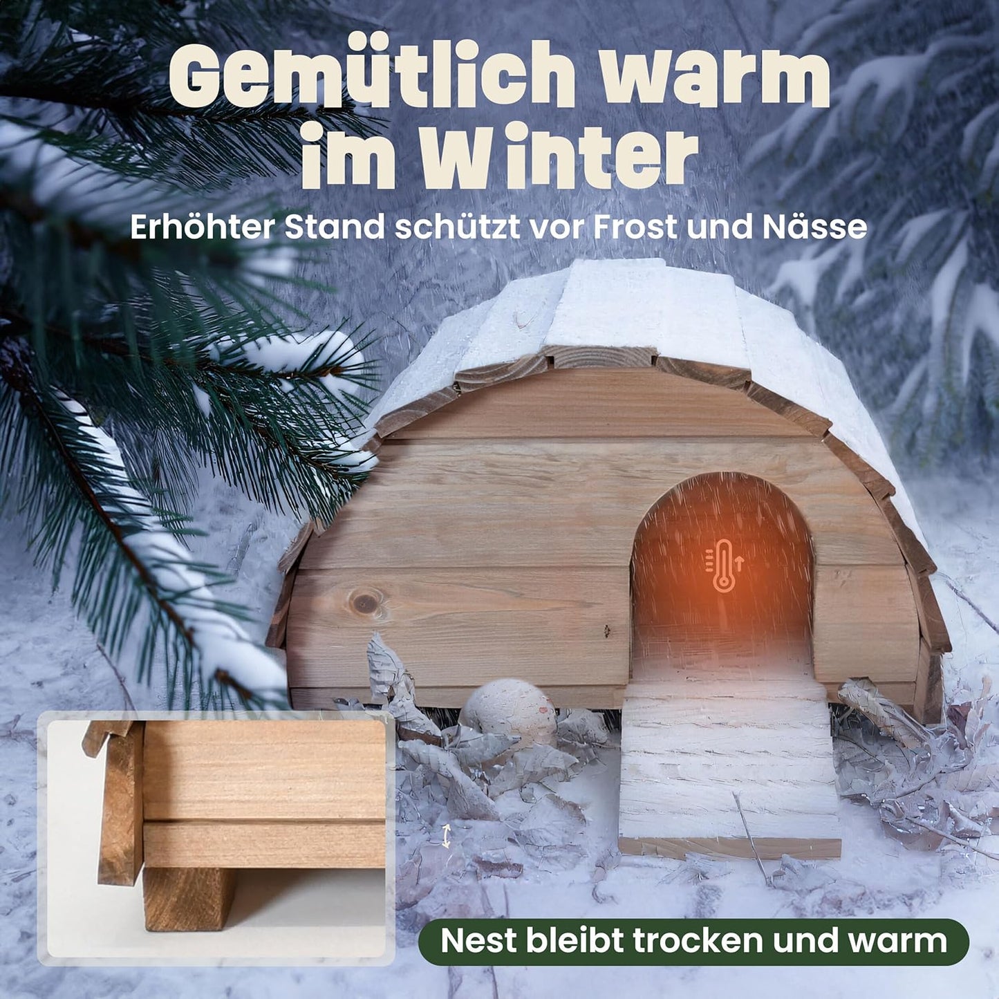 Winterfestes Igelhaus mit Labyrintheingang, Mittelbraun