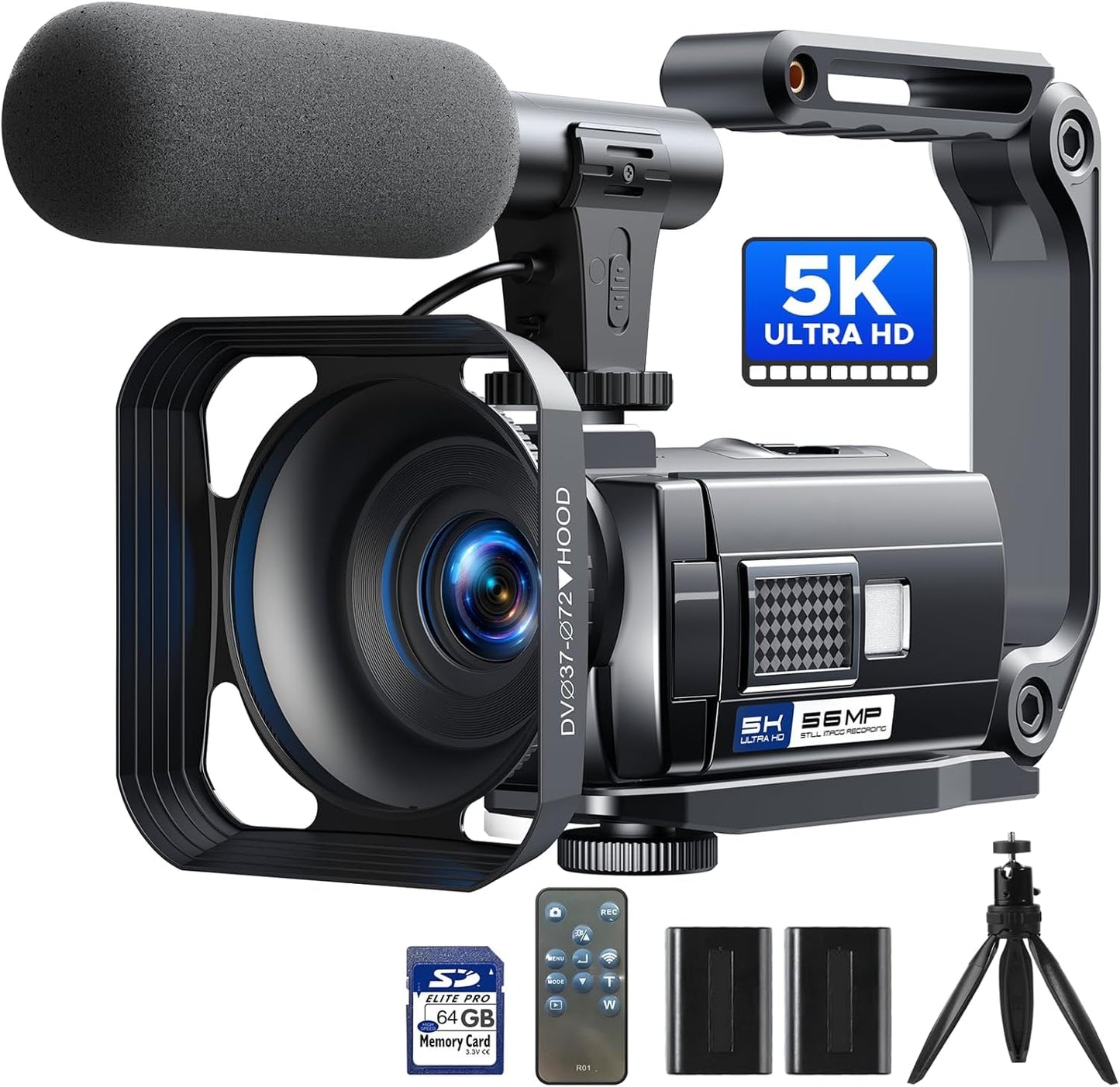 5K Videokamera mit IR Nachtsicht & WiFi Vlogging, black