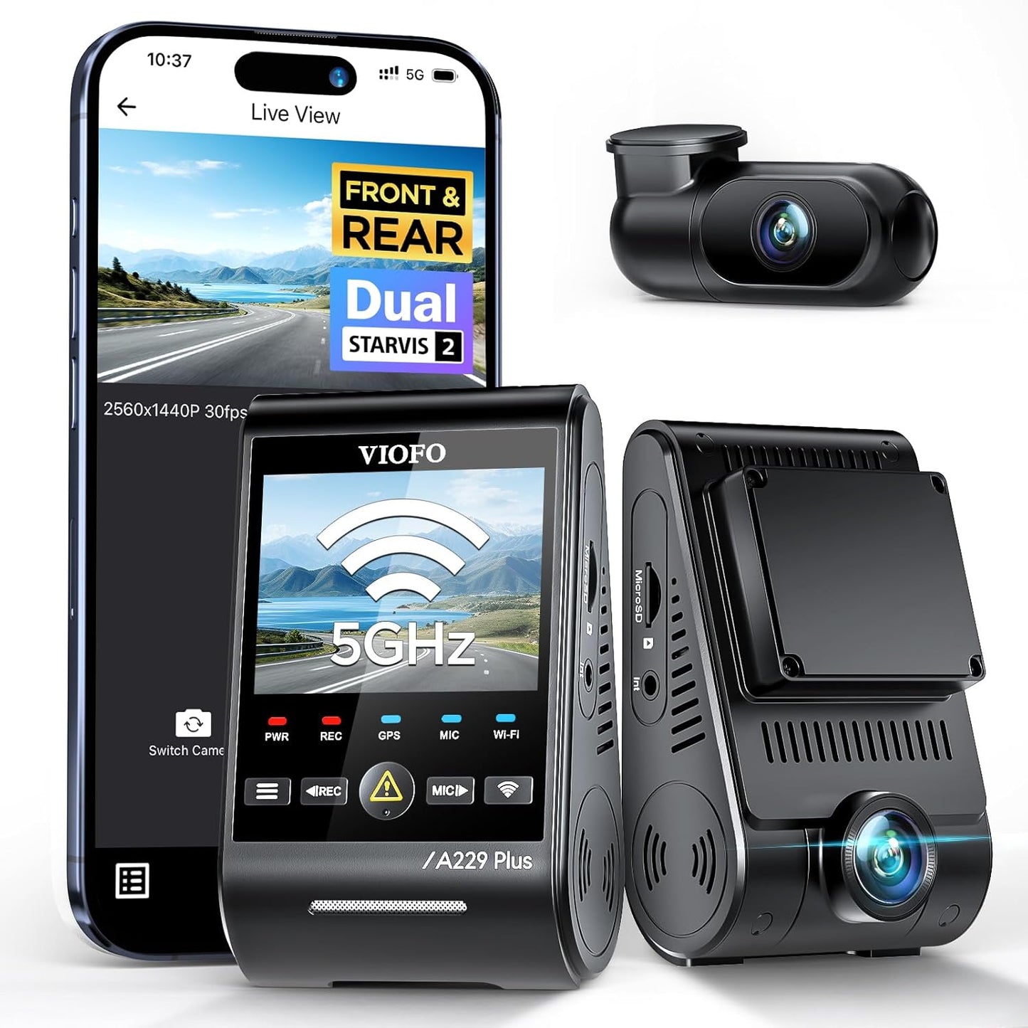 Dual Dashcam A229 Plus mit GPS und Sprachsteuerung, A229 Plus