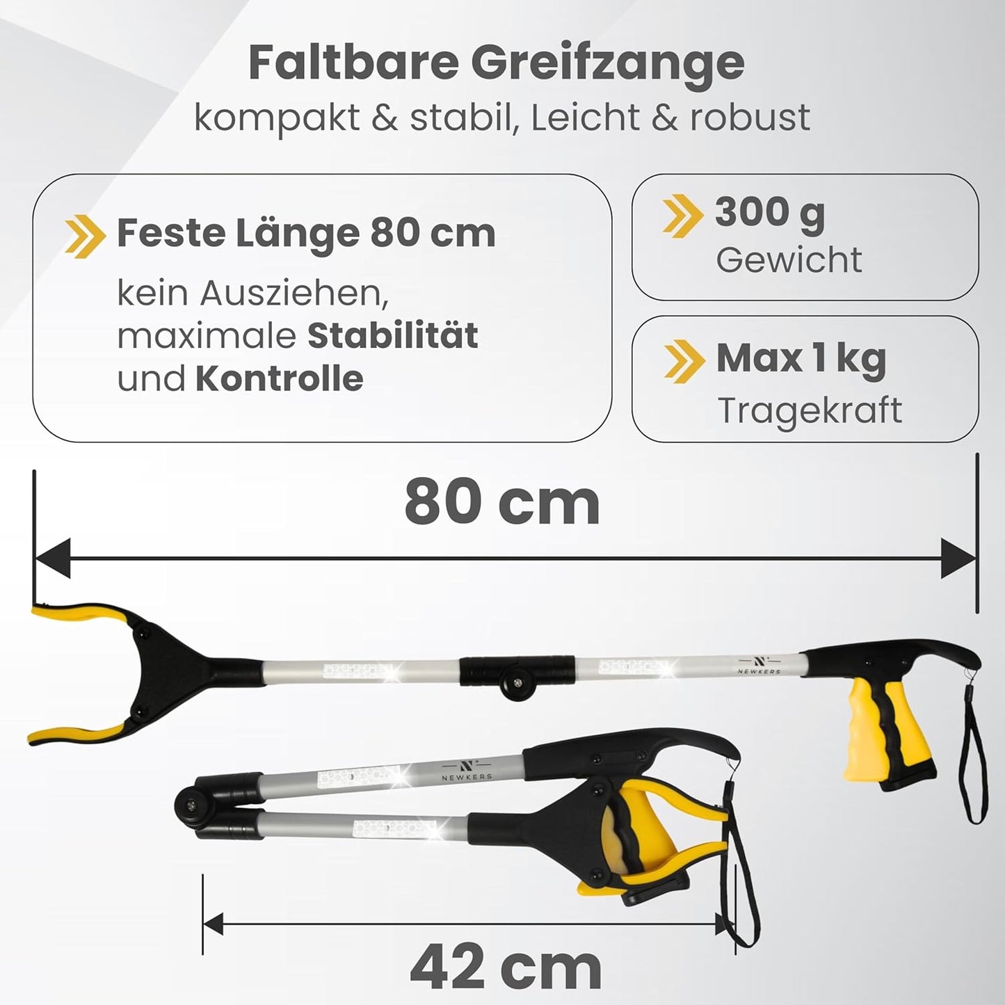 Faltbare Greifzange mit Schuhanzieher, Gelb Silber