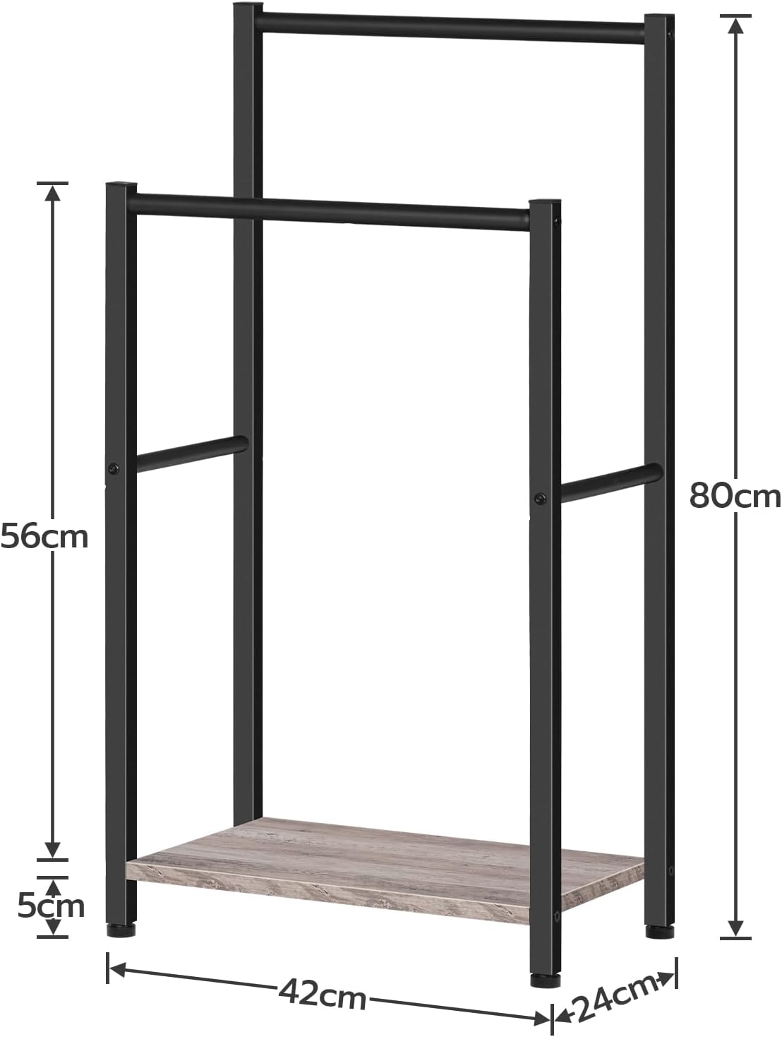 Handtuchständer mit 2 Stangen, Greige + Schwarz