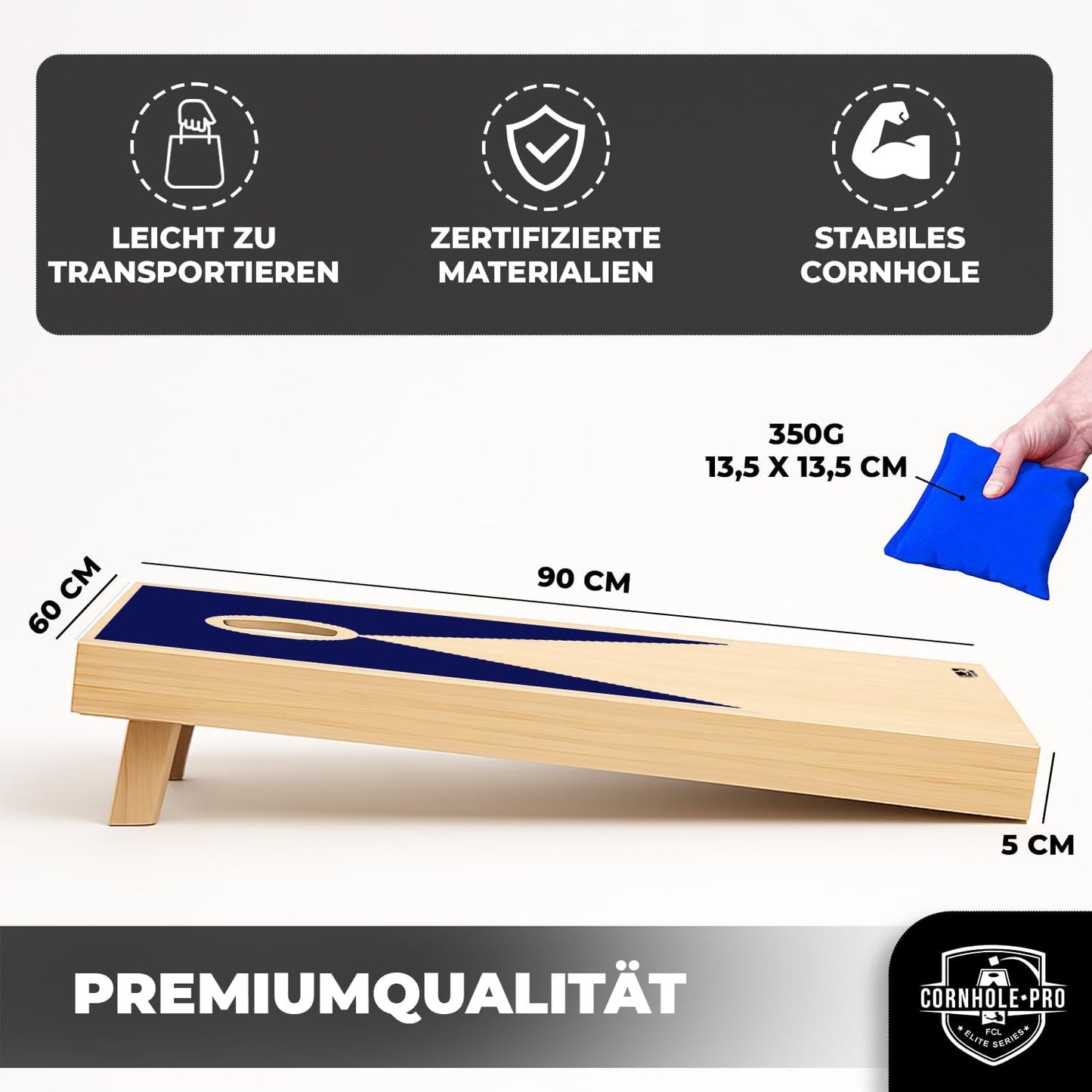 Cornhole Spielset mit 2 Boards & 8 Säckchen, Cornhole aus Holz Blau und Rot