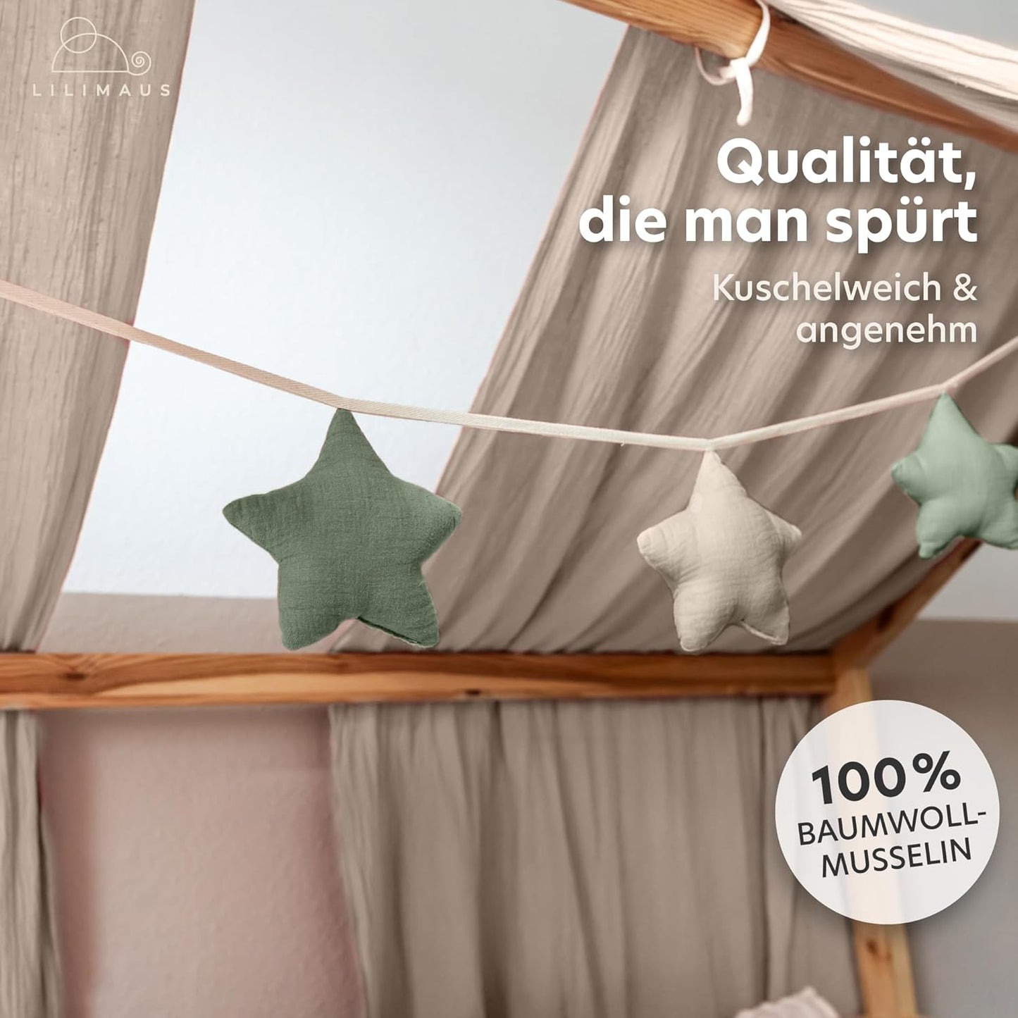 Sternen-Wimpelkette, Eukalyptus & Hellbeige Sterne ohne Goldapplikation