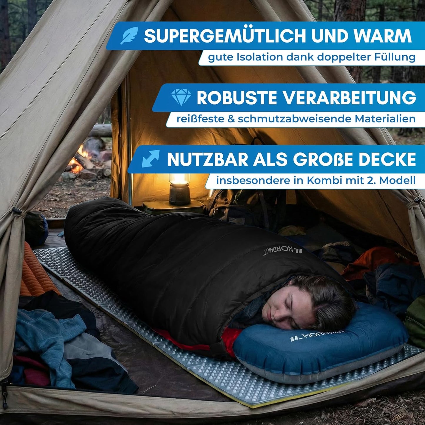 Deckenschlafsack mit Zwei-Wege-Reissverschluss, Anthrazit