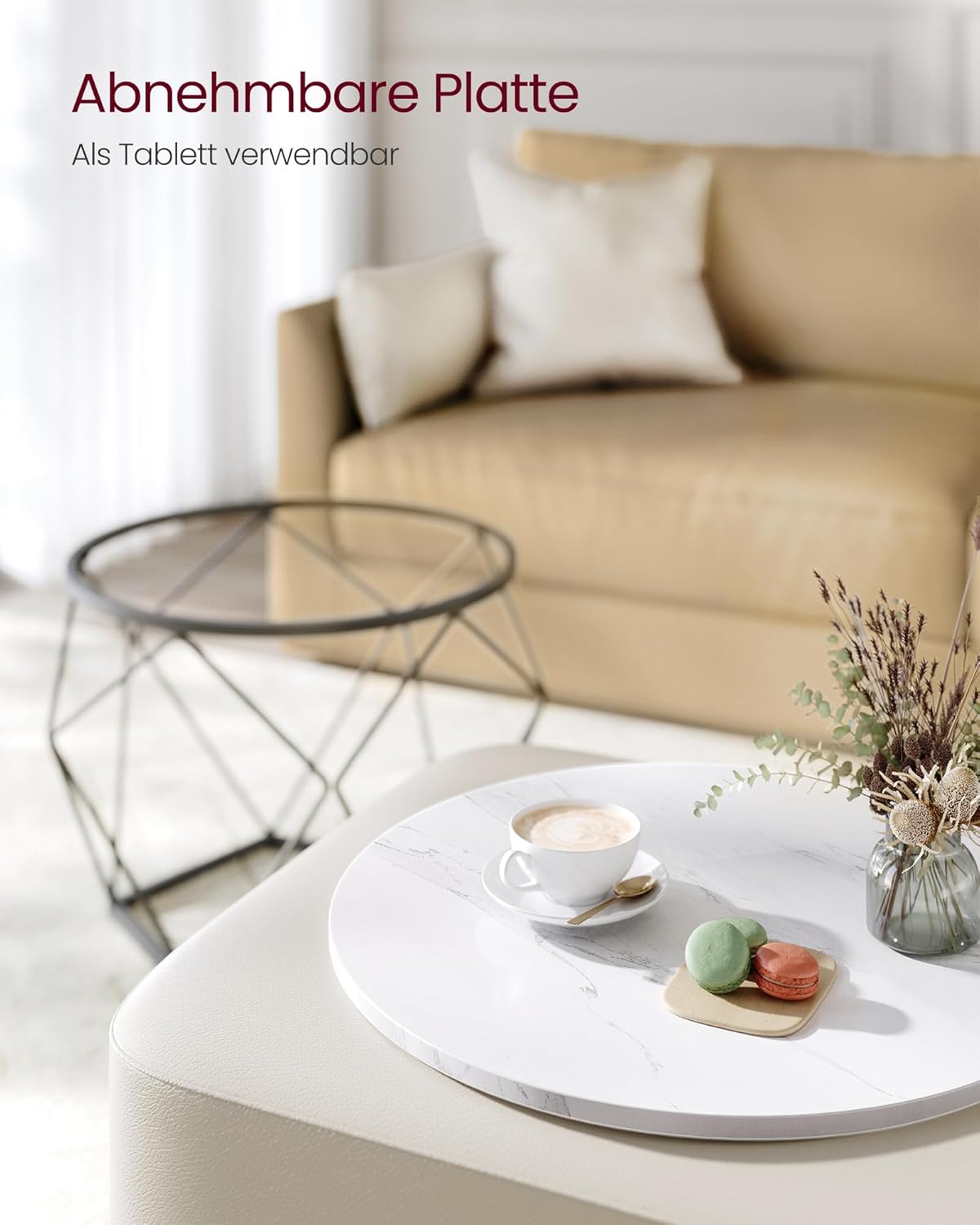 2er-Set Couchtische, Marmorweiss + Tintenschwarz