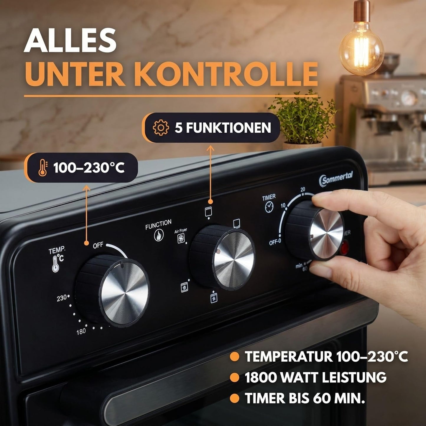Minibackofen mit Umluft & Airfryer-Funktion, 20 Liter