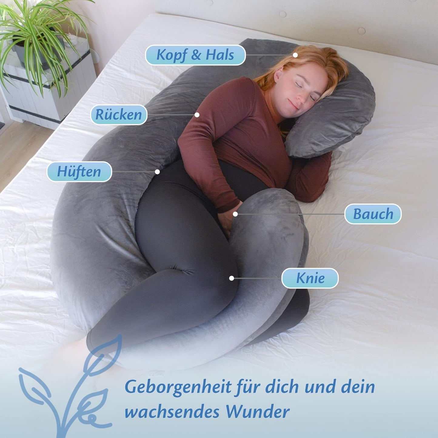 C-förmiges Schwangerschafts- und Stillkissen, C Form, Minky