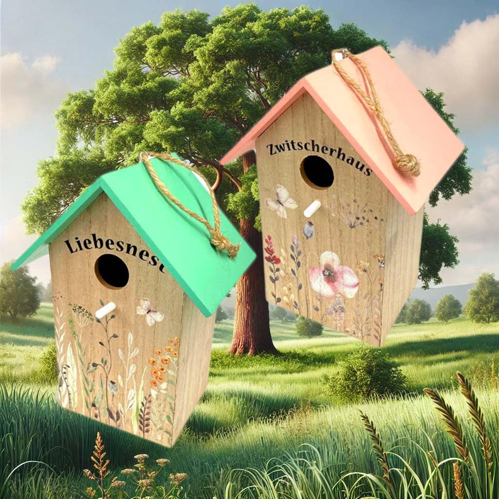 2-teiliges Vogelhaus Nistkasten-Set Liebesnest und Zwitscherhaus, Liebesnest und Zwitscherhaus