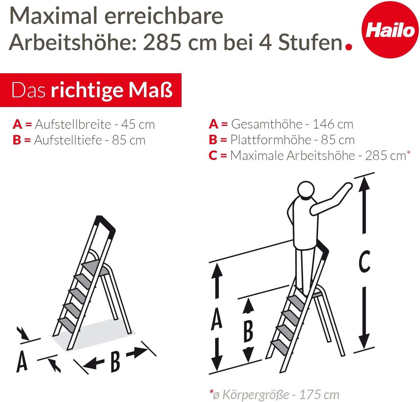 L80 ComfortLine, Alu-Sicherheits-Stehleiter, 4 Stufen, 4 Stufen, XXL Stufen