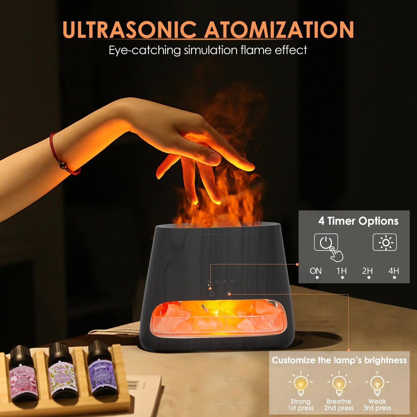 2-in-1 Aroma Diffuser & Salzleuchte mit Flammeneffekt, Schwarz