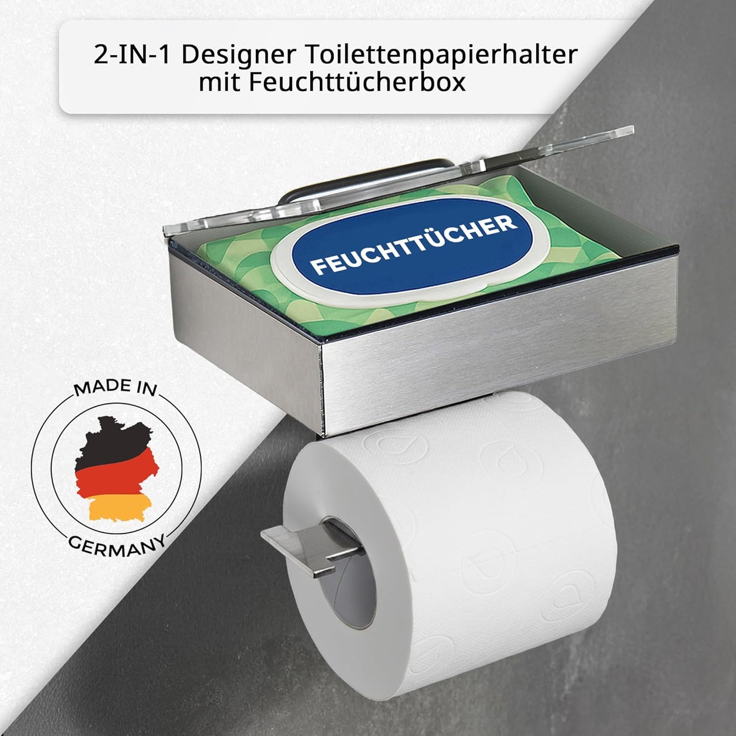 2-in-1 Toilettenpapier- und Feuchttuchhalter, Gehäuse Matt Abdeckung Edelstahl Befüllbar Von Links