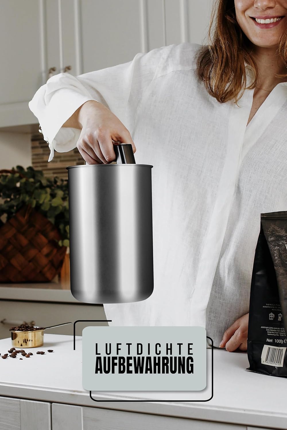 Luftdichte Kaffeedose mit Vakuumdeckel, 2800 ml, Silber