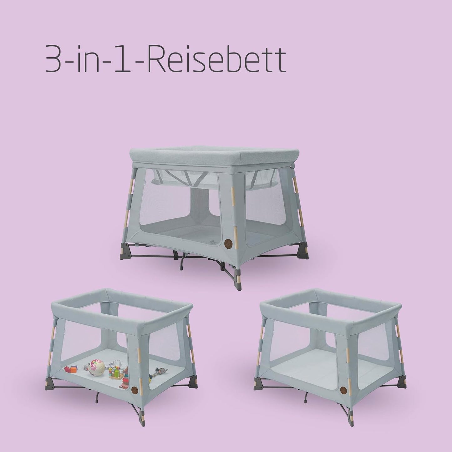 Swift 3-in-1 Reisebett höhenverstellbar mit Matratze, Swift Beyond Grey Eco Care