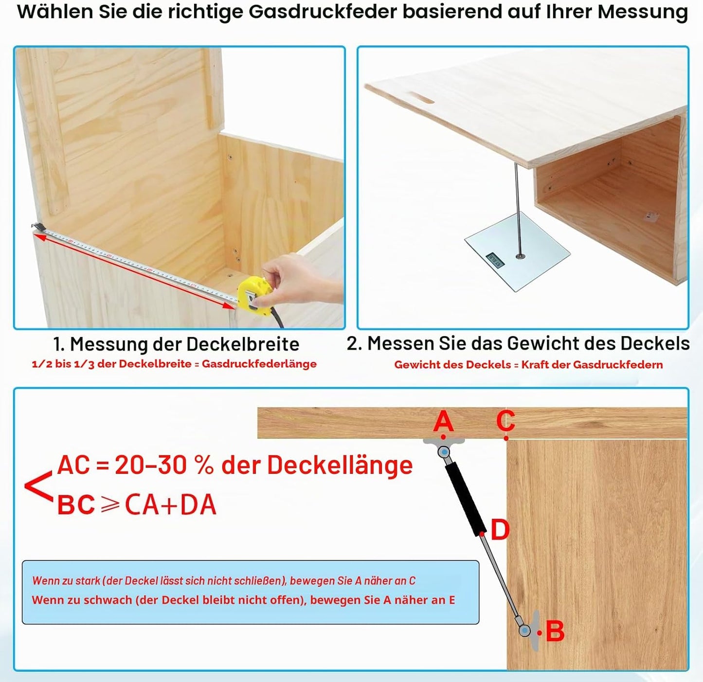Gasdruckfedern-Set für Wohnmobilbett, 2 Stück, 155 N/15,9 kg 500MM