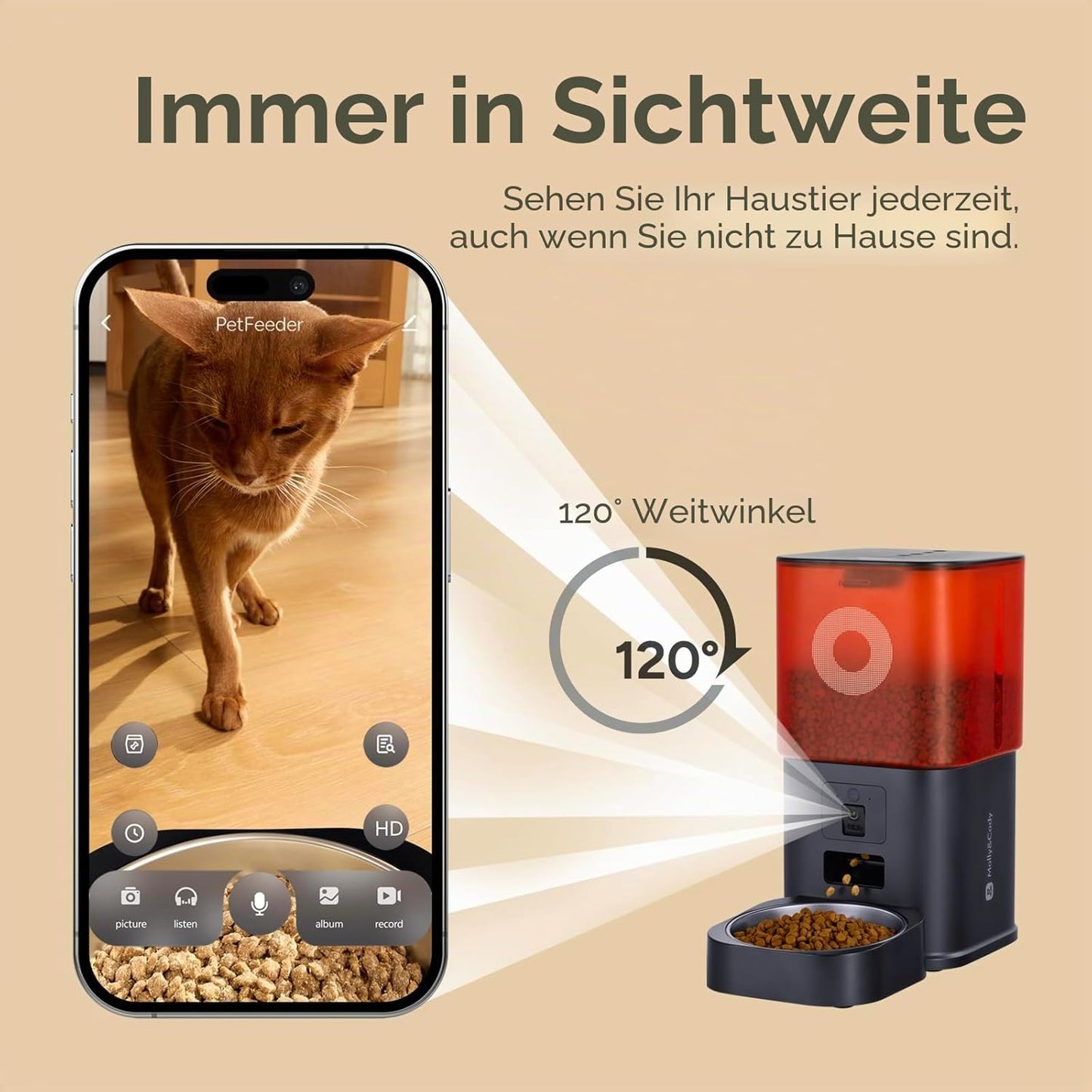 Futterautomat mit Kamera & App-Steuerung, Schwarz & Rot