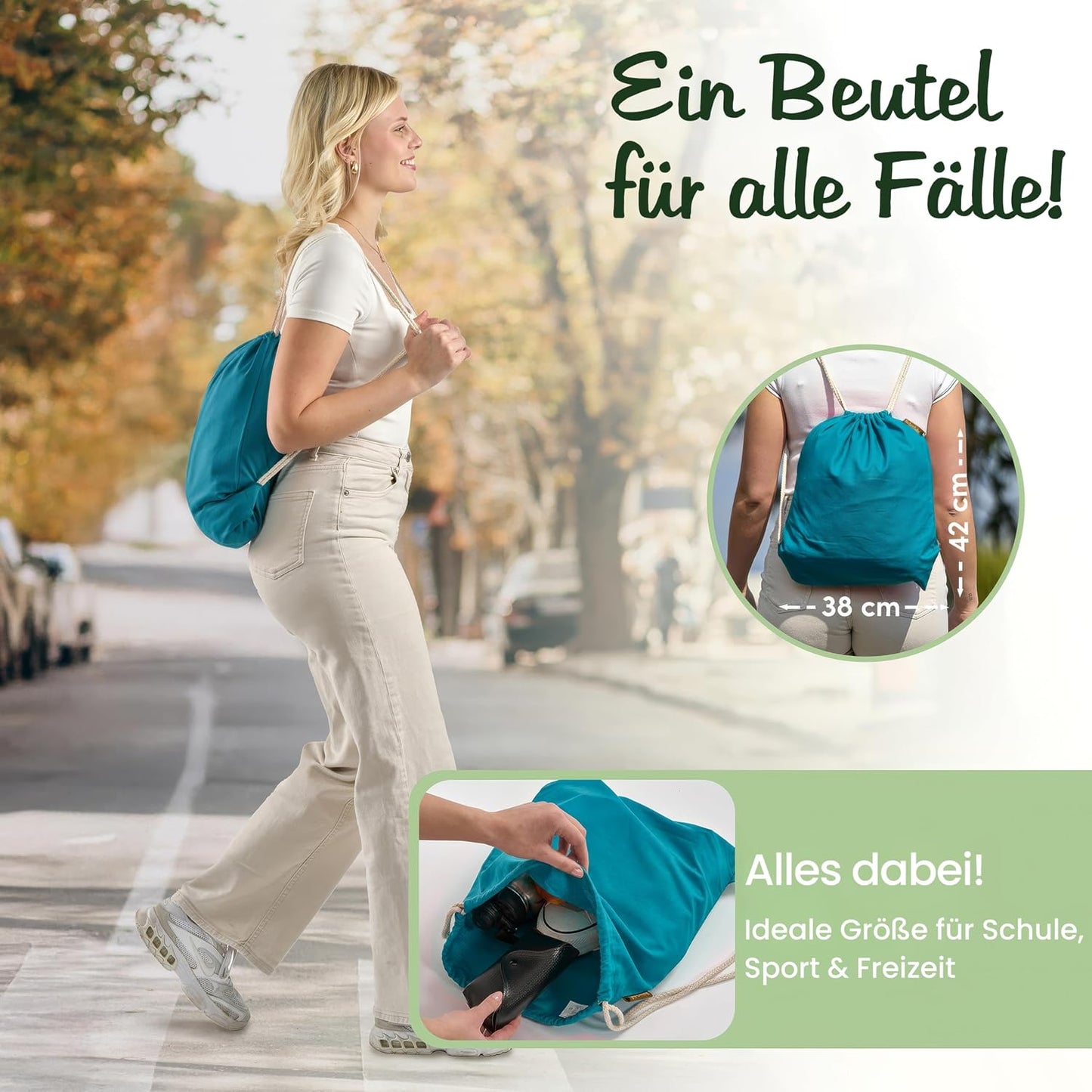 10er-Set Turnbeutel, Petrol Grün