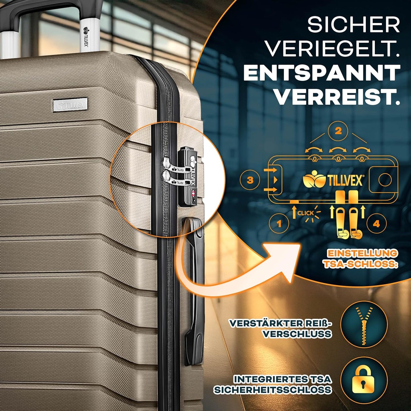 Hartschalenkofferset mit Gepäckwaage (4-teilig), Roségold Kofferset 4tlg