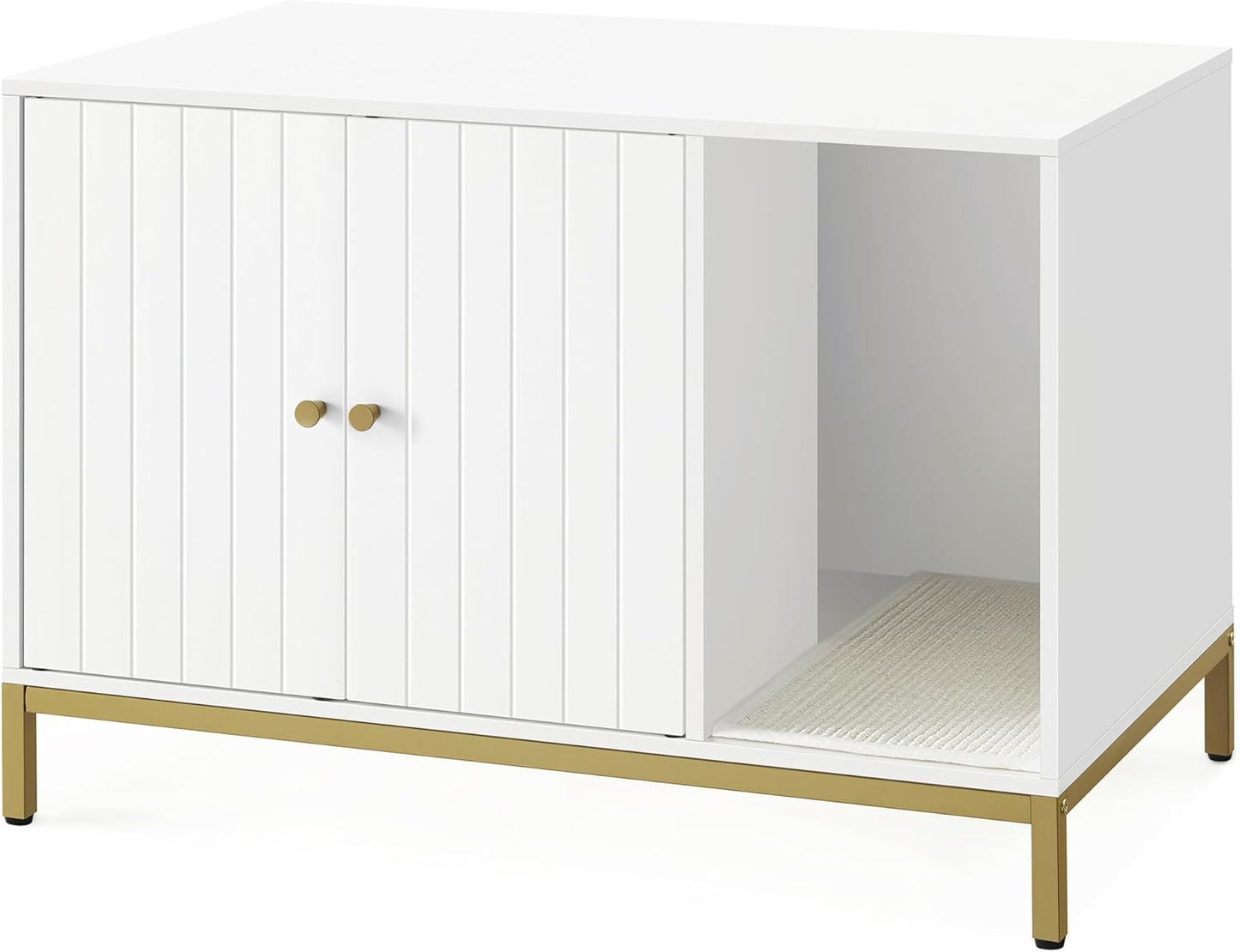 Katzentoiletten-Schrank, 80 x 50 x 55 cm Weiß + Goldfarben