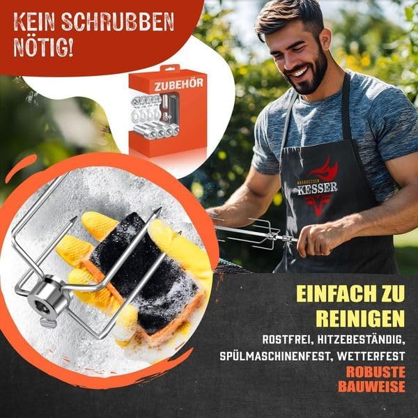 Edelstahl Grillspiess Set für Gasgrill mit Drehmotor, Silber