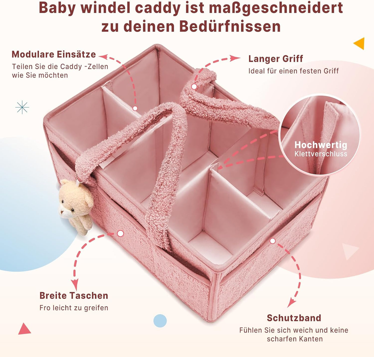 Baby Wickeltasche Organizer für Wickeltisch, Rosa