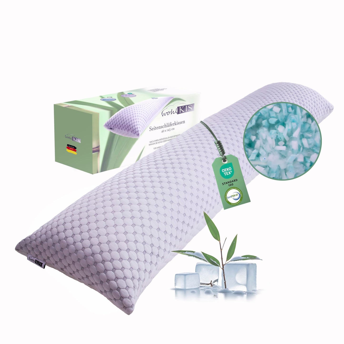 Seitenschläferkissen mit Memory Foam 40x145 cm