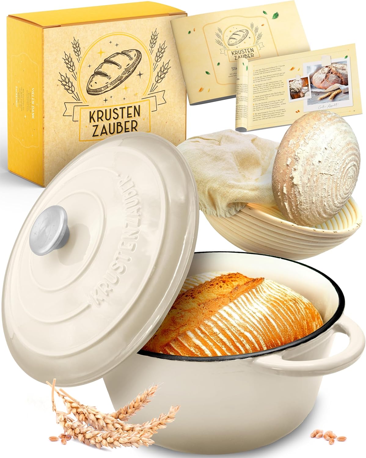 Brotbacktopf mit Gärkorb, Creme Topf