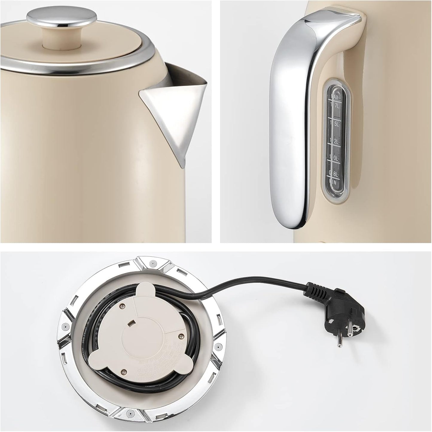 Retro Wasserkocher mit Temperaturanzeige, Vintage Creme