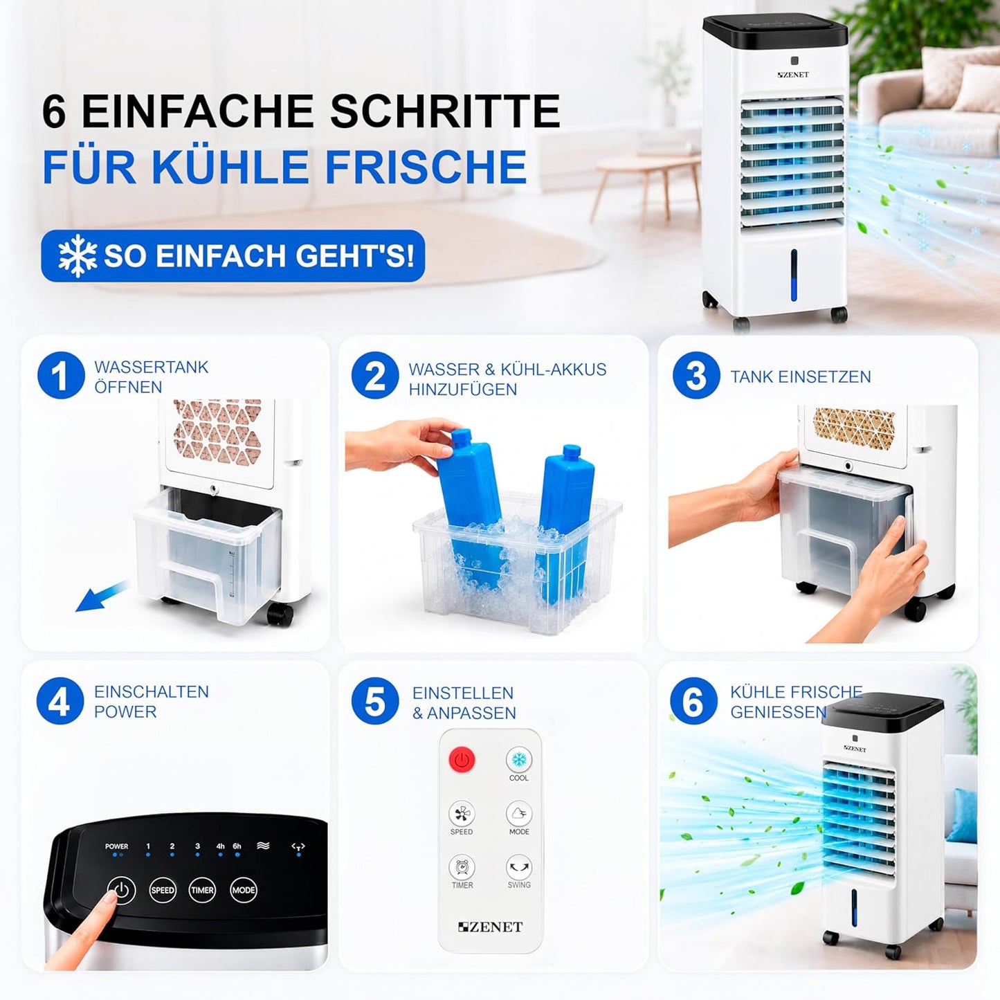 Luftkühler & Klimaanlage 4-in-1 mit Fernbedienung