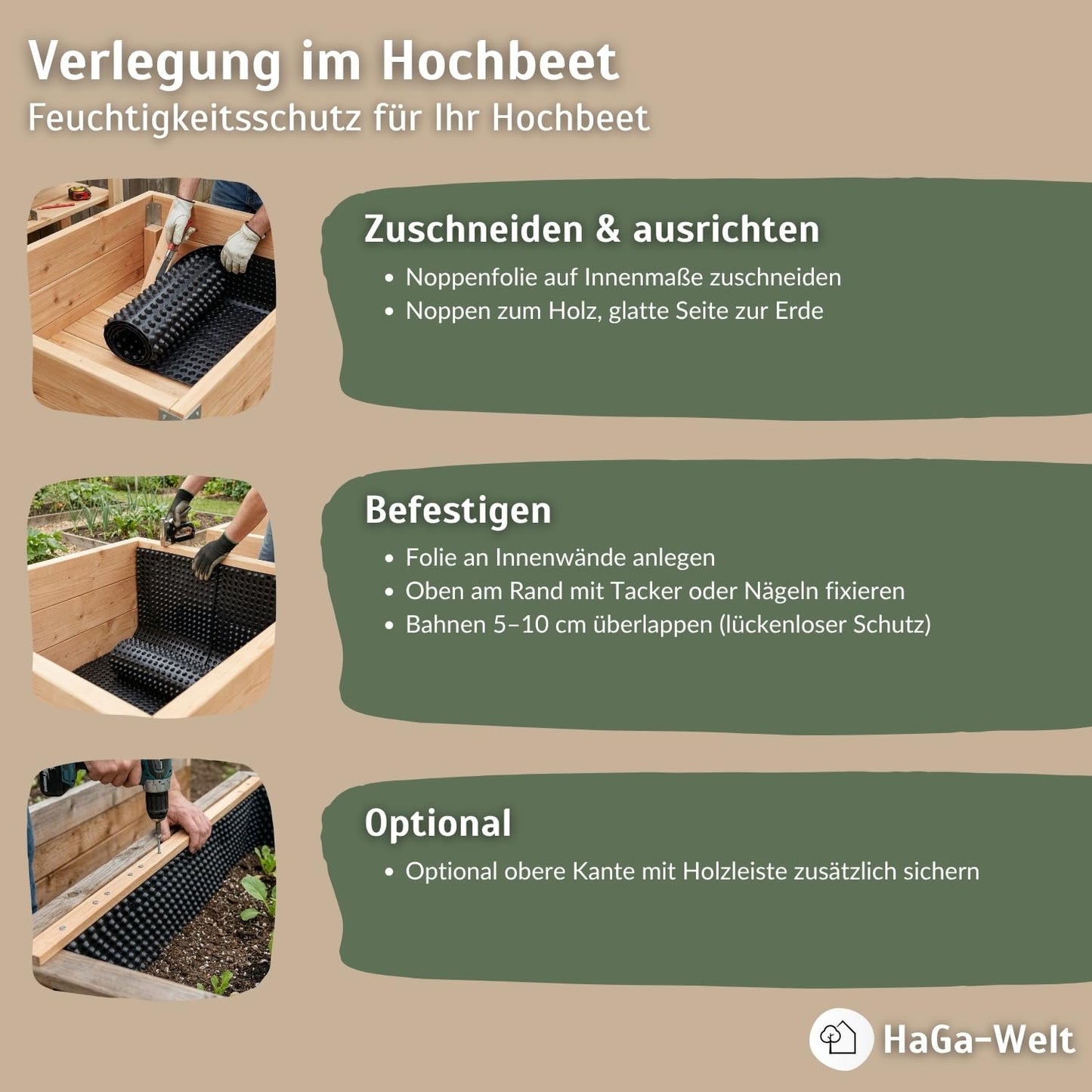 Noppenfolie für Hochbeet, Breite: 1m 10 Meter