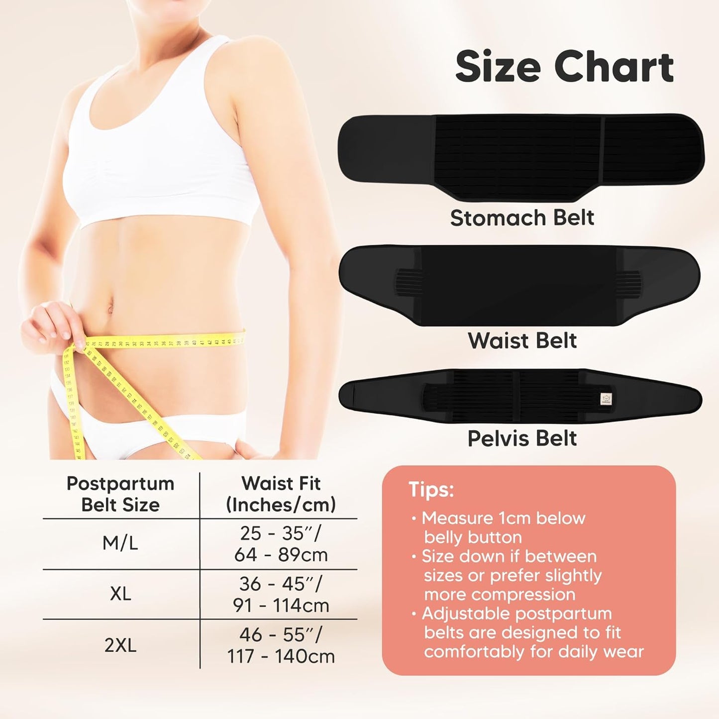 3-in-1 Postpartum Gürtel für Damen (XL), XL, Midnight Black