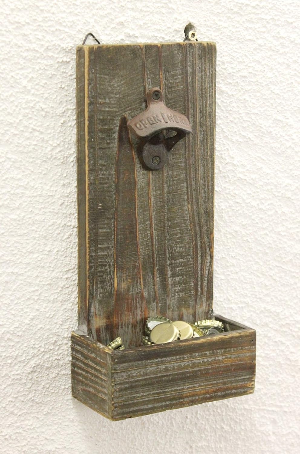 Wandflaschenöffner mit Kronkorkenbehälter