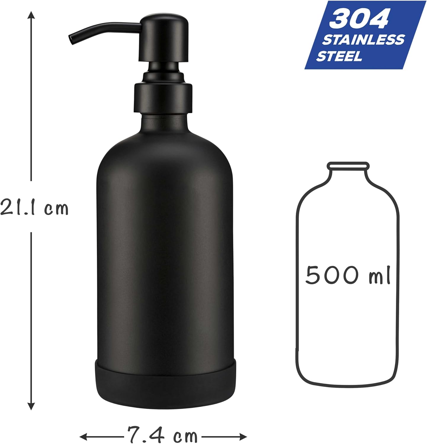 2er-Set Seifenspender Sarajevo, 500 ml (2 Stück mit Untersetzer) Black Edition