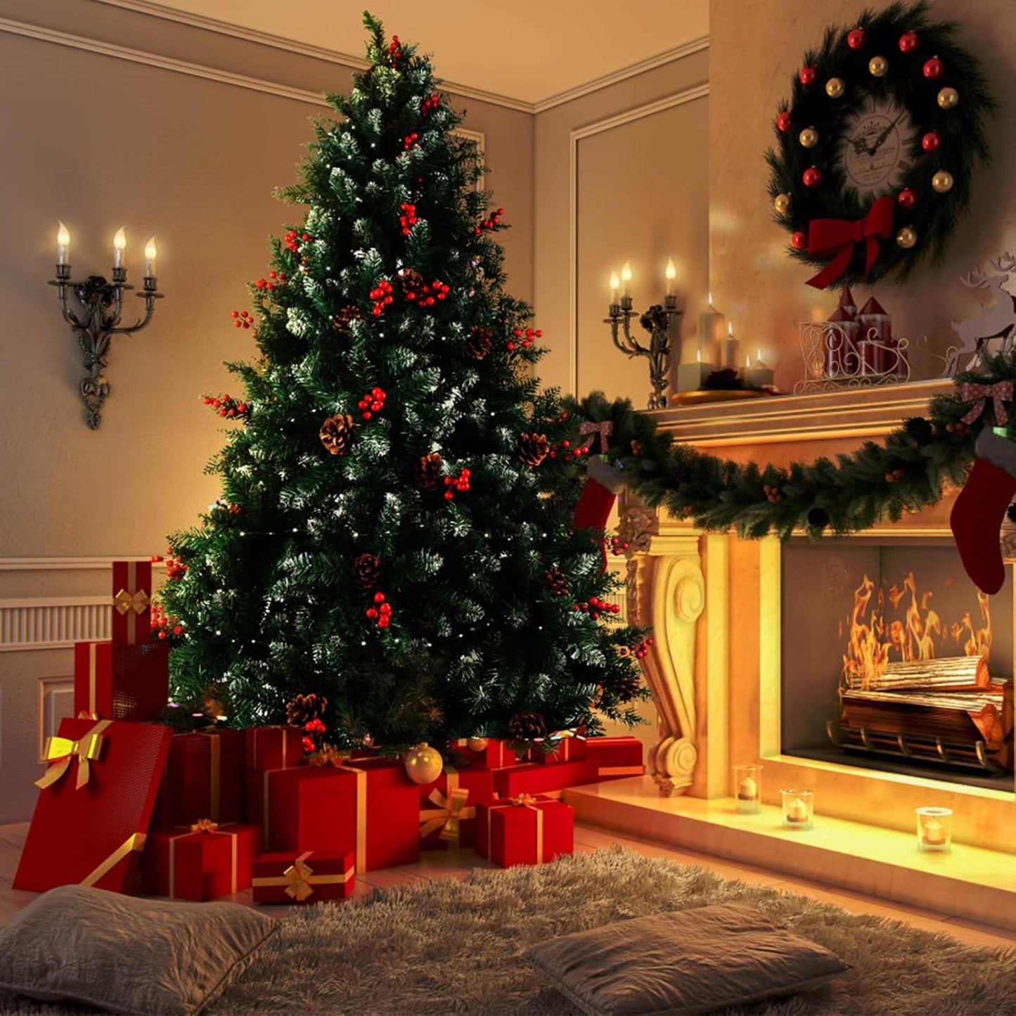Künstlicher Weihnachtsbaum mit Schnee & LED-Lichterkette, 150 cm Grün - 450 Spitzen