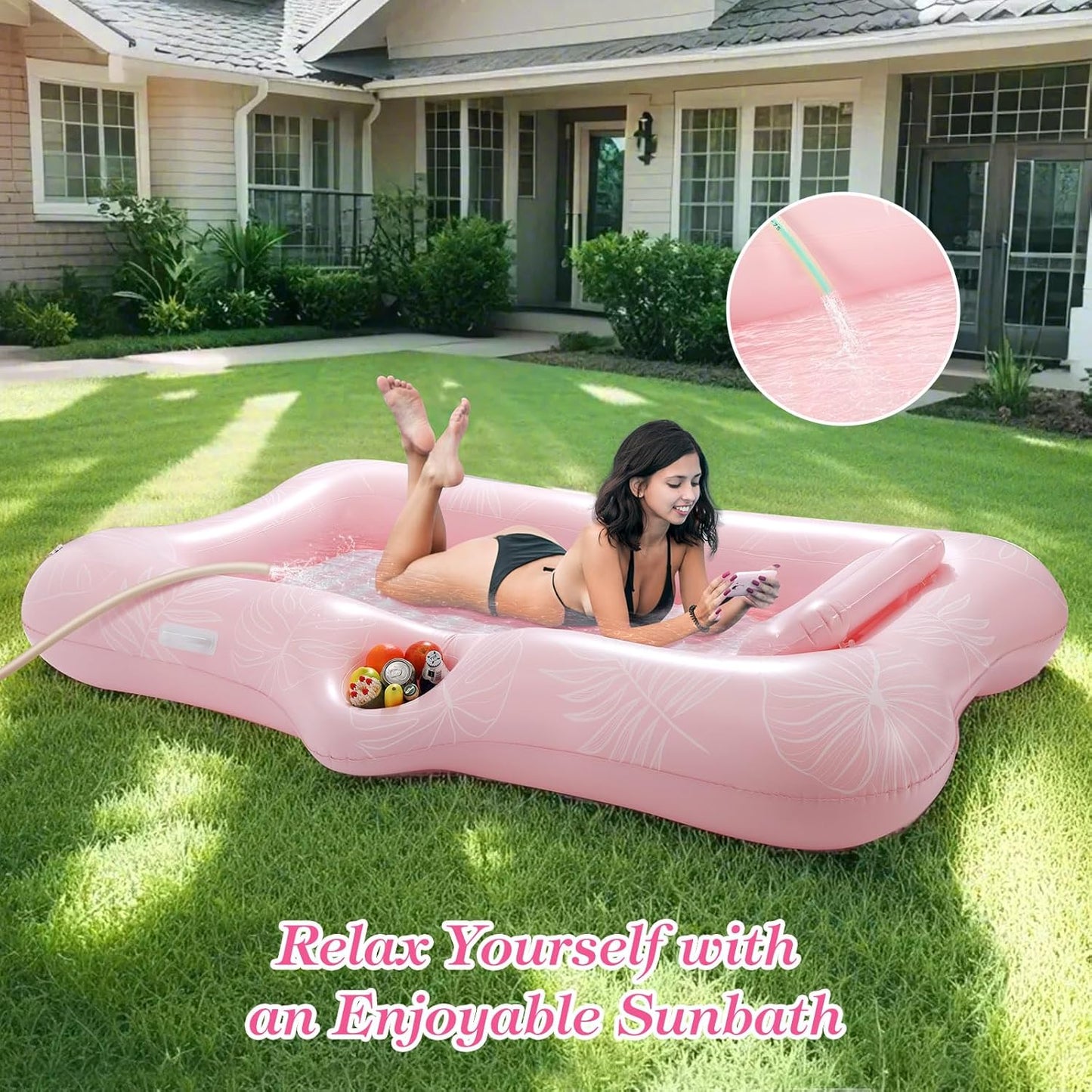 Aufblasbare Pool-Lounge mit Getränkehalter und Eisbar, M Size Pink